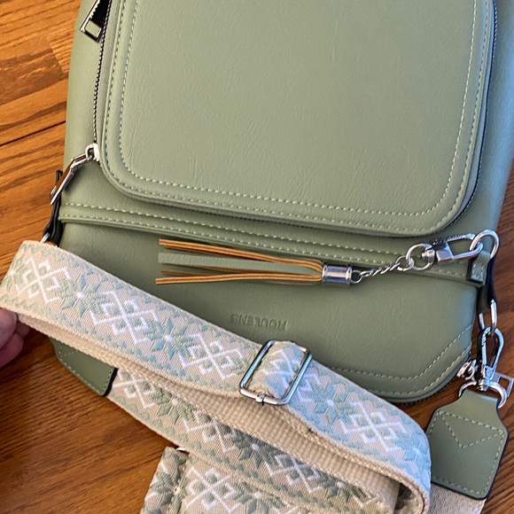 Olive Green Crossbody Bag with Embroidered Strap - Picture 11 of 11